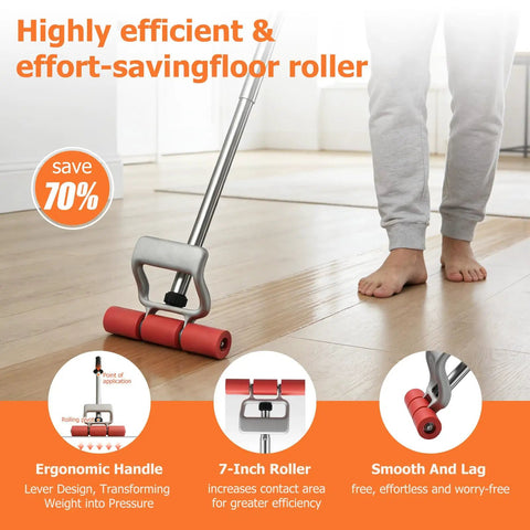 Adjustable Rubber Floor Roller 17.5 to 27 Inch J Roller Heavy Duty Pressure Tool for laminate installation shown in use.