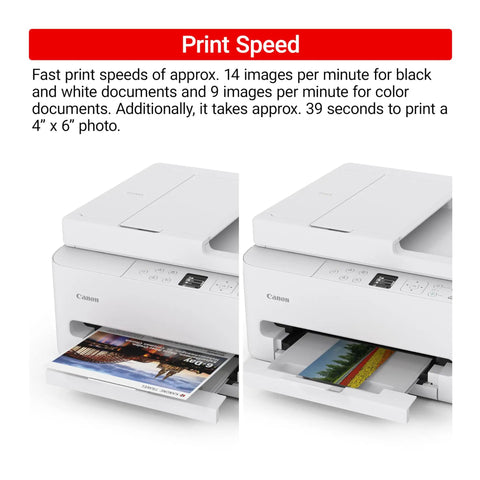 Affordable All In One Wireless Color Inkjet Printer For Home Office That Handles Duplex Printing Copy And Scan Auto Document Feeder Compact White Design shown printing color photo