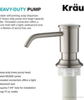Multi Purpose Kitchen Soap And Lotion Dispenser In Spot Free Stainless Steel With Self Priming Pump No Fuss Easy Top Refills And Durable Heavy Duty Construction, featuring a durable design next to brand logo and specifications text.