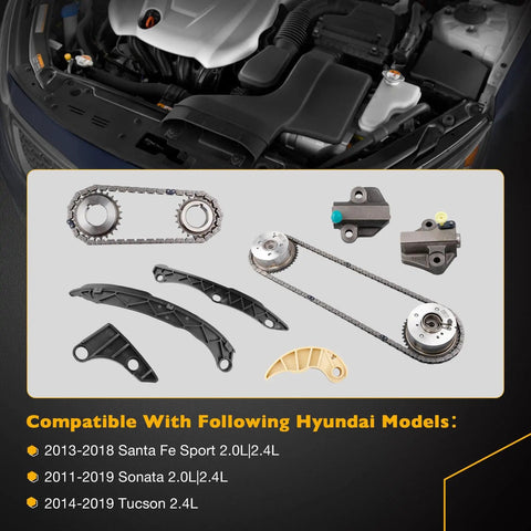 2.0L 2.4L VVT Camshaft Gear Sprocket Kit With Timing Chain For Hyundai Sonata Tucson Optima Sorento 2011-2019 Drop-In Replacement