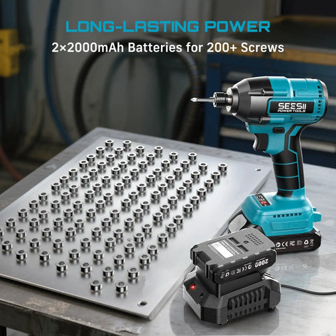 Cordless Impact Driver Kit With 21V Max Torque 1590 In-Lbs And 0-2500 RPM, 1/4 Inch Hex Chuck, includes two 2.0Ah batteries
