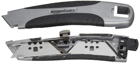 Soft Grip Retractable Utility Knife With 3 Carbon Steel Blades, Quick Change Blade System, EZ Push Button Blade Access