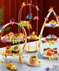Butterfly Wall Decals Set 80 Pcs 3D Removable Mural Stickers on gold cake stand with pastries, home decor mixed styles A B C D.