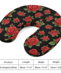 Cozy Memory Foam U Shaped Travel Neck Pillow With Soft Polyester Cover Hidden Zipper Removable Pillowcase Snug Skin Friendly Support For Women And Men During Car Rides Office Breaks Air Travel And Home Naps Floral Red Rose Design