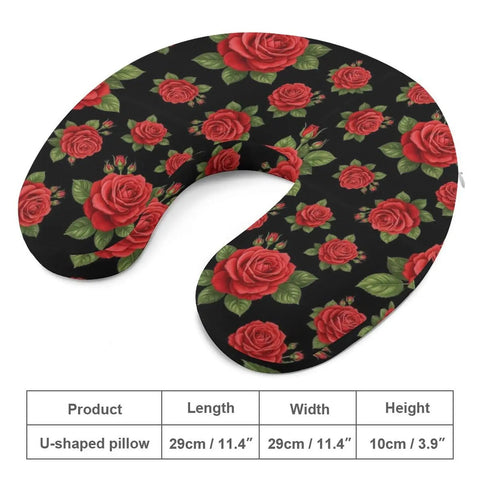 Cozy Memory Foam U Shaped Travel Neck Pillow With Soft Polyester Cover Hidden Zipper Removable Pillowcase Snug Skin Friendly Support For Women And Men During Car Rides Office Breaks Air Travel And Home Naps Floral Red Rose Design