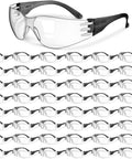 48 Pairs Safety Glasses Protective Eyewear Goggles For Work And Home, Scratch Resistant Impact Protection For Men And Women, Black Frames With Clear Lenses