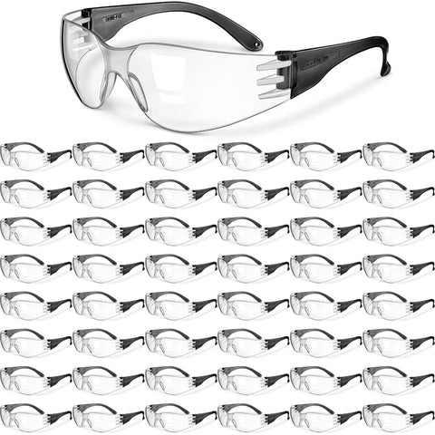 48 Pairs Safety Glasses Protective Eyewear Goggles For Work And Home, Scratch Resistant Impact Protection For Men And Women, Black Frames With Clear Lenses
