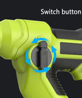 Close-up of the switch button on Built Tough Cordless Drill Hammer Screwdriver Industrial Power Tool Combo Set.