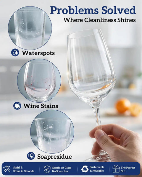 Turbo 600 RPM Home Glassware Polisher And Wine Glass Cleaner Machine That Scrubs Away Stubborn Marks No Sweat While Serving Up A Hella Pristine Crystal Shine On Every Piece Of Barware You Own, demonstration of cleaning wine stains and water spots.