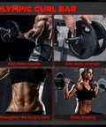 Collage of athletes using 47-Inch Olympic EZ Curl Bar With 2 Spring Collars, Heavy-Duty Barbell For Biceps, Triceps, Forearms