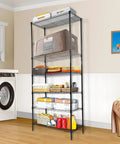 Badass Six Tier Rolling Storage Shelves With Smooth Caster Wheels Hauls Up To 2400 Pounds Total Adjustable Heavy Duty Metal Rack in a laundry room organizing towels.
