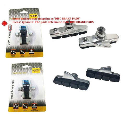 Four Piece Premium Bike Brake Pads For Mountain Bikes With V Brake Compatibility Durable Synthetic Fiber And Nitrile Rubber Pads Long Lasting Brake Blocks Kit In Silver Finish, packaged and unpackaged views showing detailed design