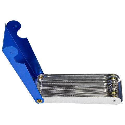 Pro-Grade Welding Tip Cleaner Tool Kit With 13-Wire Set in open blue metal case