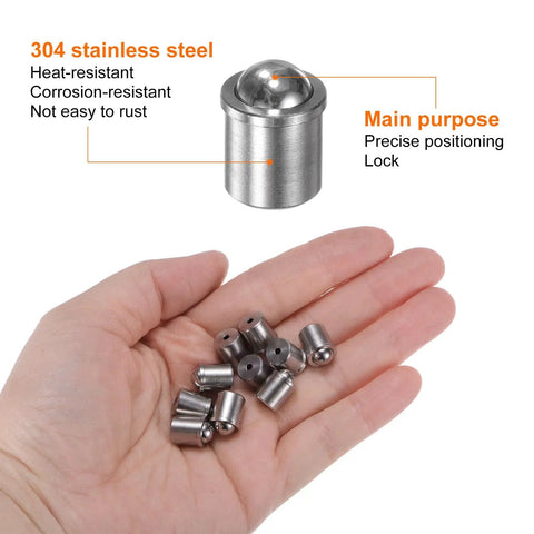 20Pc 304 Stainless Steel Ball Point Spring Plungers Precision Catch Latch Kit for Door Cupboard Furniture Hardware displayed in hand.