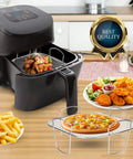 Premium Steel Air Fryer Basket Set With Nonstick Mesh For Even 360 Degree Heat Circulation in use with food
