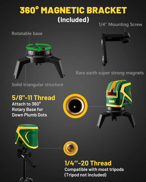 Cross Line Laser Level With Two Plumb Dots 24 Hour Battery Life Type C Charging Self Leveling Pulse Mode Dual Power Pro Grade Jobsite Tool For Indoor And Outdoor Use And Quick Setup