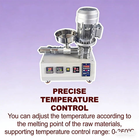 Slick Benchtop Plastic Extruder For Labs, showcasing PID heating controls and a temperature range of 0 to 350 degrees Celsius.