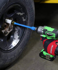 Using Torque Sticks Half Inch Drive Set Five Piece Torque Limiting Extensions For Lug Nut Protection on a car wheel