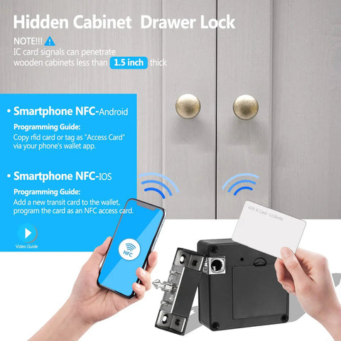 RFID Cabinet Lock System With NFC Electronic Locks For Wooden Cabinets Cupboards And Drawers 13.56MHz 2 Pack