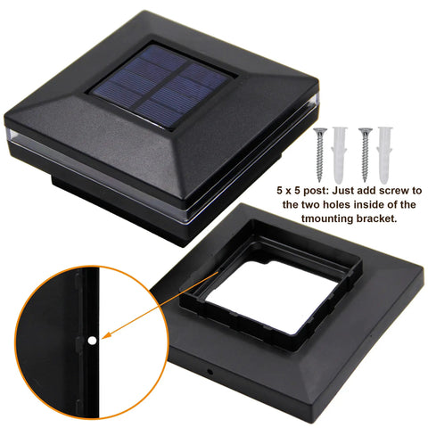 Close-up of Six Pack Solar Post Lights RGB Color Changing Outdoor LED For Fence Deck Patio with mounting kit and screws