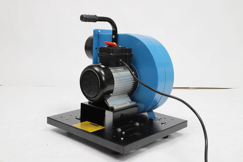 Wall Mount Dust Collector With One Horsepower Motor And 14.8 Gallon Filter Bag showing motor and blue housing in profile view.