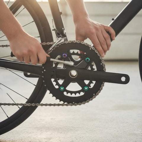 130mm 44T Aluminum Alloy Crankset With Bottom Bracket Matte Black Hollow Design For Lighter Rotational Weight And Smooth Road Bike Upgrades For Bikers And Cyclists, installed on bike