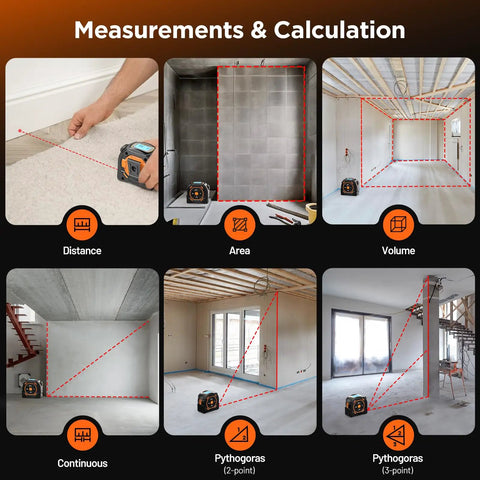 2 In 1 Laser Distance Meter And 16 Foot Auto Lock Digital Tape Measure For Quick One Handed Measurements A Real Workhorse For Wide Area Scans And Tight Corners 197 Ft Laser Range And 16 Ft Auto Locking Tape For Builders And DIYers measures distance, area, volume