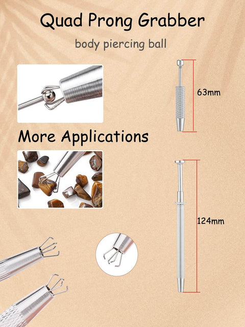 Pro Grade All In One Piercing Taper And Ball Grabber Tool Set 14G Through 20G for threadless insertion with quad prong grabber