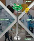 Emergency Stand Up Eye Wash Station Floor Mounted Eyewash System For Workplace Safety ANSI Compliant Built Tough 304 Stainless Steel Frame With Twelve Liters Per Minute Flow Rate Easy Install Durable Eyewash Basin, green floor unit