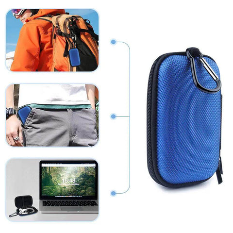 Portable Clamshell Electronic Organizer Case For Earbuds Headphones And Chargers in blue, compact size, perfect for travel.