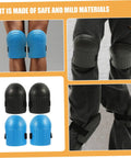 Heavy Duty Work Knee Pads For Men And Women With Tight Non Slip Grip Two Pairs In Sharp Blue And Black shown on legs.