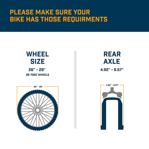Portable Foldable Fluid Bike Trainer Stand requirements guide for wheel size 26-29 inches and rear axle 4.92-6.57 inches