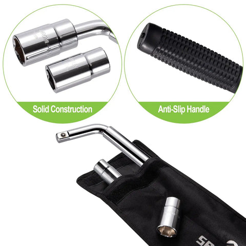 Telescoping 4 Way Lug Wrench Extendable Half Inch Drive With 17 19mm And 21 23mm Sockets Durable Wheel Nut Removal Tool