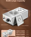 Pro Grade Two Tank Chocolate Tempering System 9 Lb Capacity Commercial Warmer And Melter 1000W Stainless Steel Detailed View