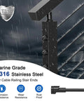 20 Pack 5/16 Inch Black Angle Washers for Cable Railing and Stair Ends, Stainless Steel 30 Degree Beveled Washers for 1/8 and 3/16 Inch Cable Hardware, Flat Bearing at Angled Stair Terminations showing marine grade T316 stainless steel.