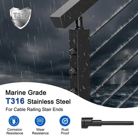 20 Pack 5/16 Inch Black Angle Washers for Cable Railing and Stair Ends, Stainless Steel 30 Degree Beveled Washers for 1/8 and 3/16 Inch Cable Hardware, Flat Bearing at Angled Stair Terminations showing marine grade T316 stainless steel.