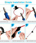 Simple installation guide steps for 4 Pack Heavy Hitter 10 Awg Inline Fuse Holder 12V Waterproof With 24 Blade Fuses.