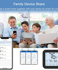 Family using WiFi Smart Air Conditioner Controller With LCD Touch Screen Easy Setup Thermostat, smartphone and controller icons visible