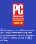 PCMag Editors' Choice for smart home security, mentioning affordability and value for Wyze Home Monitoring system.