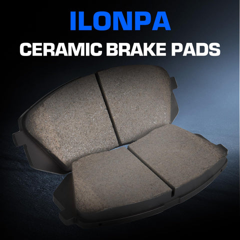 ILONPA front ceramic brake pads set, 4 pieces with hardware, for Hyundai Sonata, Kia Optima, Kona Electric