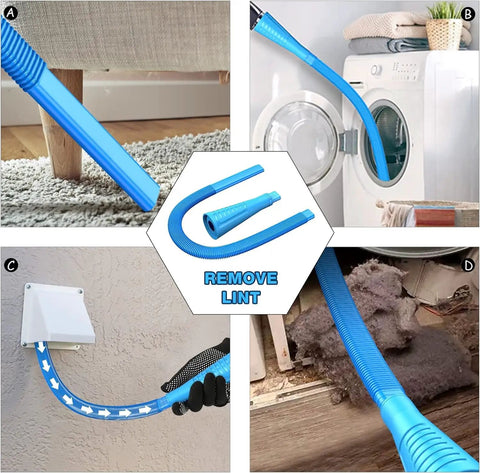 15 Feet Dryer Vent Cleaning Pro Grade Kit with flexible brush cleaning lint from dryer and ducts with vacuum adapter.