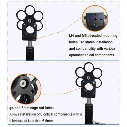 0.5-Inch Aluminum Filter Wheel For 30mm Cage Mounts Six-Position Coaxial Holder With M4/M6 Threaded Interface