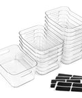Straight Up Kitchen Pantry Game Changer This Twelve Pack Of Clear Plastic Storage Bins And Bold Black Labels stacked neatly with labels.