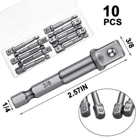 Square Socket Adapter Set For Drills And Extension Drivers Hex Socket Adapters For Automotive DIY 10 Pack Tool Bit Converter For Power Tools Easy Plug In Handle Use Rock Solid Durable And Versatile