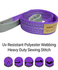2-Pack Heavy Duty Lifting Straps 1.2 Inch By 8 Foot, 2200 Lbs Capacity Per Sling, UV-resistant purple nylon sling with icons