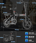 Powerful Folding Electric Bike With 800W To 1200W Peak Motor For Dope City Commutes, dimensions labeled in a city backdrop