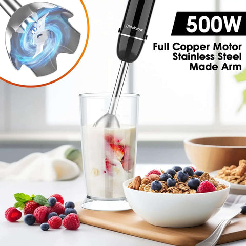 Heavy Duty Immersion Blender Set 500W Super Quiet Handheld Mixer With 12 Speed Settings BPA Free churning fruit smoothie.