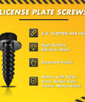 Beefy Black License Plate Screws 100 Pack, Rustproof and Weatherproof, Size 14 By Three Quarter Inch Slotted Hex Head Bolts benefits
