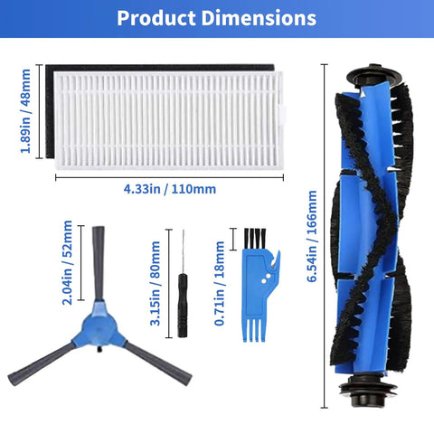 All In One RoboVac Replacement Kit For 11S 12 15C 15T 30 30C 35C Models With rolling brush, side brush, filter, cleaning tools.