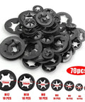 Push On Internal Tooth Star Lock Washers Kit, Heavy Duty Assortment With 350 Pieces, Five Sets, various sizes displayed